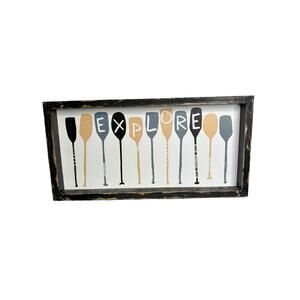 Vintage Rustic Ocean Paddle Ores Framed Floater Wall Art Explore Wood Distressed